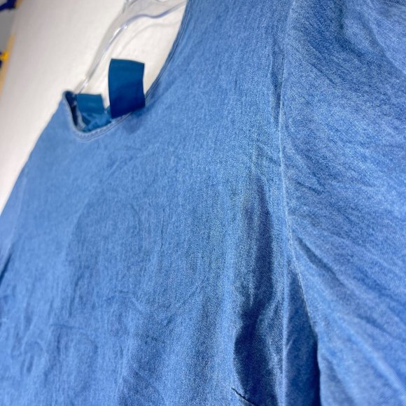 HESTER & ORCHARD Womens L Blue Chambray Lace Ruffle Sleeve Ribbon Tie Back Top - Picture 3 of 10